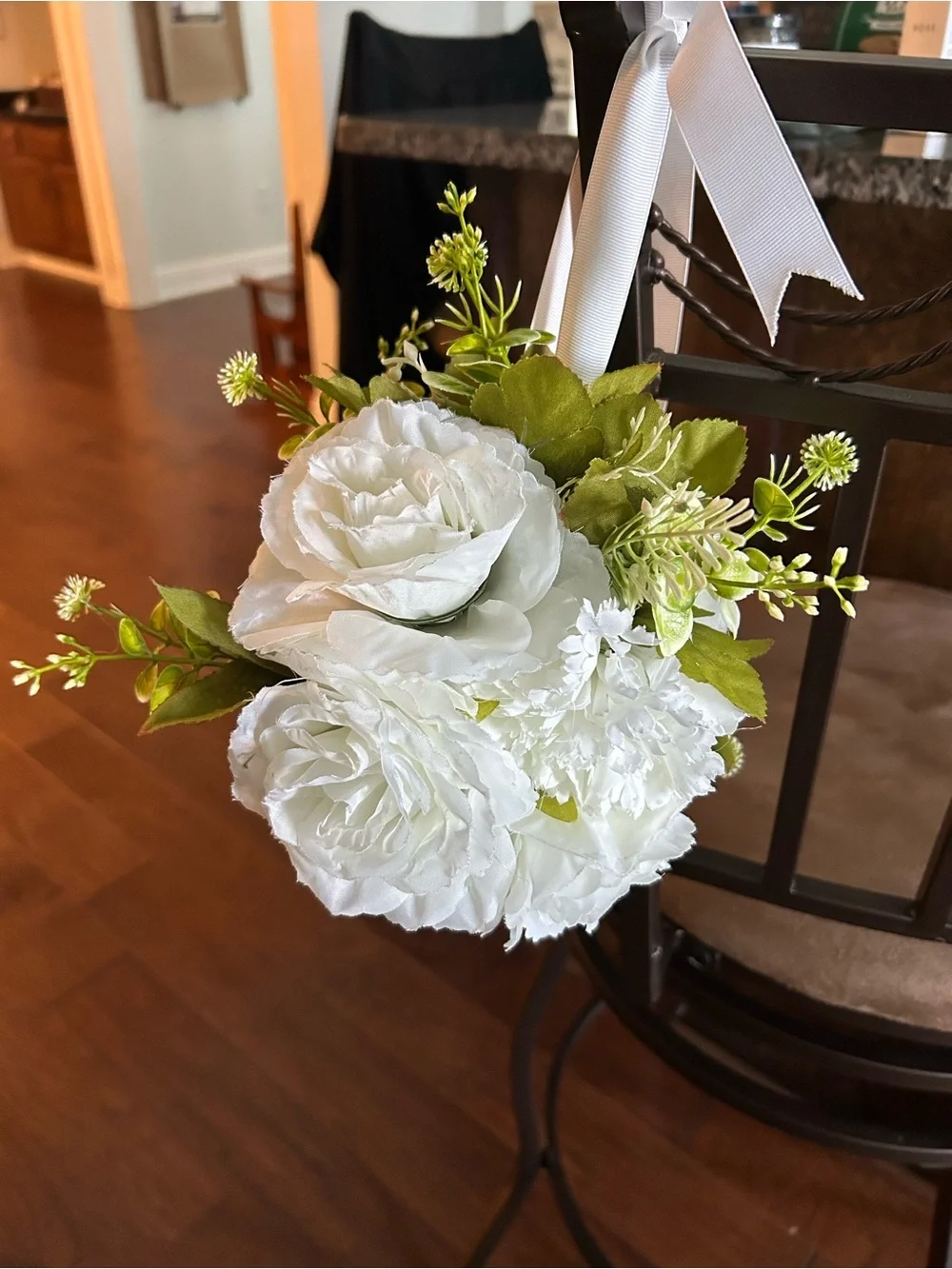 White Artificial Rose and Peony Hanging Pomander Ball - Home Accent